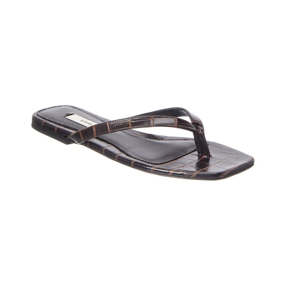 Toteme Croc-Embossed Leather Sandal, Brown